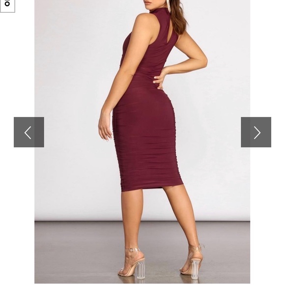 New Red Maroon Windsor Ruched Bodycon Dress S - Picture 2 of 4
